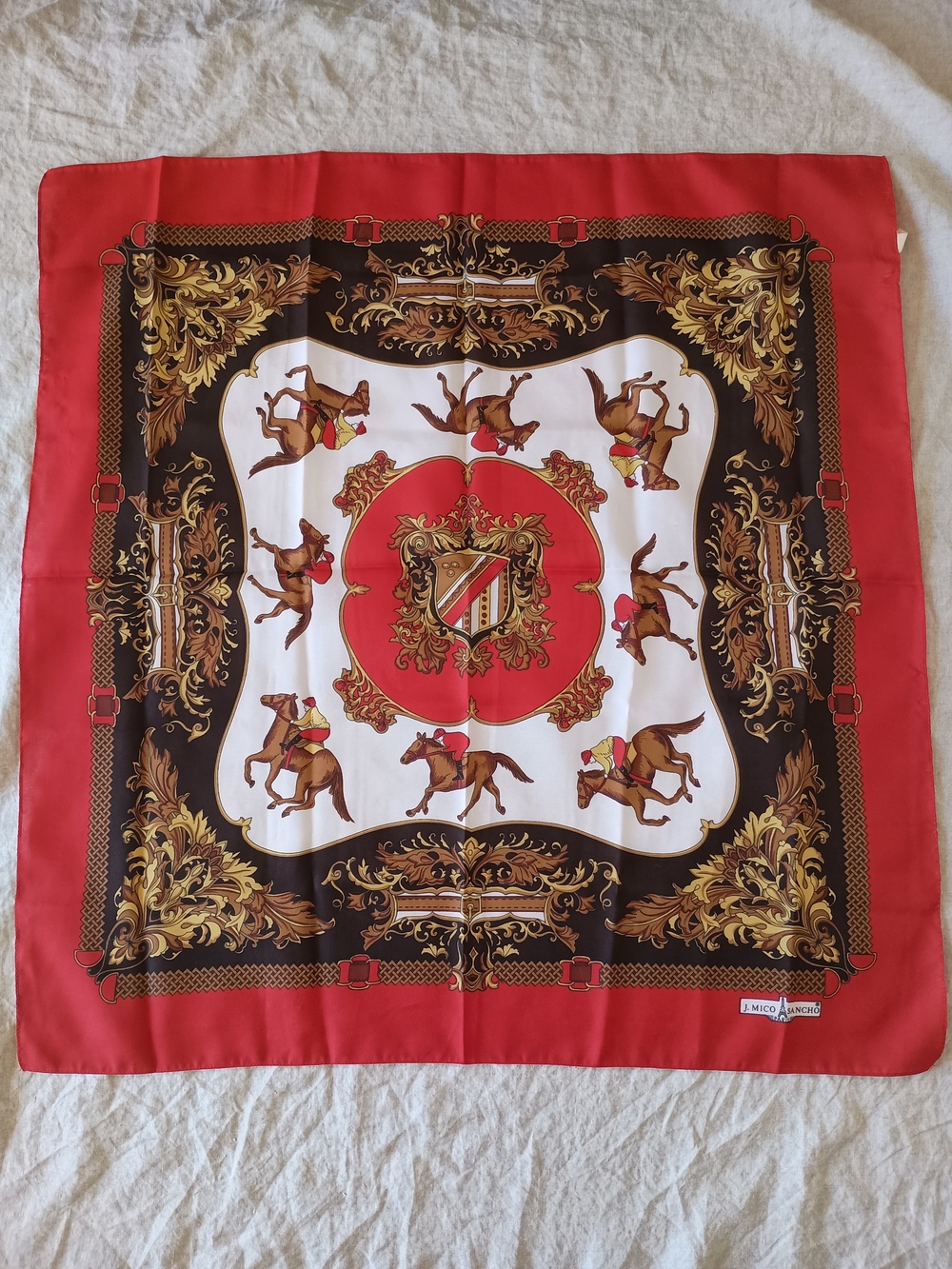 Equestrian Scarf by J. MICO SANCHO in Red, Brown & Cream